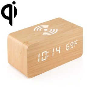 KD8801 5W Wooden Creative Wireless Charger LED Mirror Digital Display Sub-alarm Clock, Regular Style