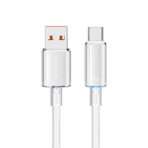 USAMS USB To Type-C 6A Aluminum Alloy Clear LED Fast Charge Data Cable, Length: 1.2m