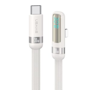 USAMS US-SJ652 PD 30W USB-C/Type-C to 8 Pin Aluminum Alloy Digital Display Fast Charging Elbow Data Cable, Length: 1.2m, US-SJ652