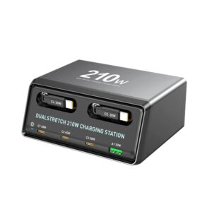 WXL-60E 210W 6-in-1 Desktop Multi Ports Charging Station Built-in Dual Telescopic Cables, WXL-60E