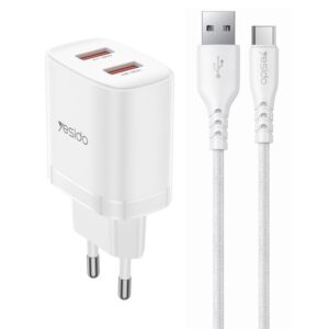Yesido YC104 12W 2.4A USB Dual Ports Charger Set with 1m USB to Type-C Data Cable, YC104