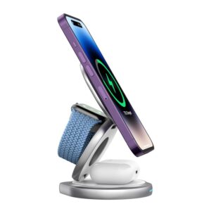 HAMTOD M27 15W Rotatable Foldable 3 in 1 Metal Magnetic Wireless Charger Stand