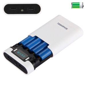HAWEEL DIY 4 x 18650 Battery (Not Included) 10000mAh Power Bank Shell Box with 2 x USB Output & Display for iPhone, Galaxy, Sony, HTC, Google, Huawei, Xiaomi, Lenovo and other Smartphones, DIY 4 x 18650 10000mAh  Battery (US)...