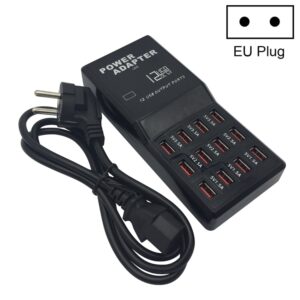 W-858 12A 12 Ports USB Fast Charging Dock Desktop Smart Charger AC100-240V, EU Plug, EU Plug