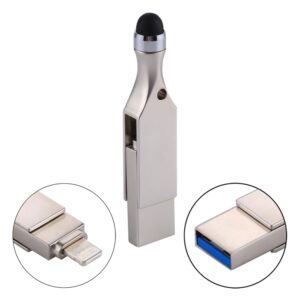 RQW-10E 2 in 1 USB 2.0 & 8 Pin 128GB Flash Drive with Stylus Pen, for iPhone & iPad & iPod & Most Android Smartphones & PC Computer