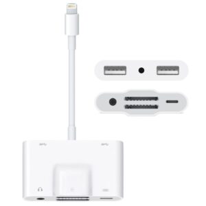 NK-1042 6 in 1 8 Pin Male to Dual USB + Dual SD Card + 3.5mm Audio Interface + 8 Pin Charging Interface Female Port Camera Adapter