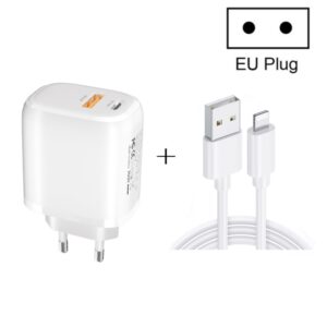 CS-20W Mini Portable PD3.0 + QC3.0 Dual Ports Fast Charger with 3A USB to 8 Pin Data Cable, Charger + USB to 8 Pin Cable
