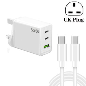 GaN PD65W Type-C x 2 + USB3.0 Charger with Type-C to Type-C Data Cable ,UK Plug, Type-C x 2 + USB3.0 with Type-C to Type-C
