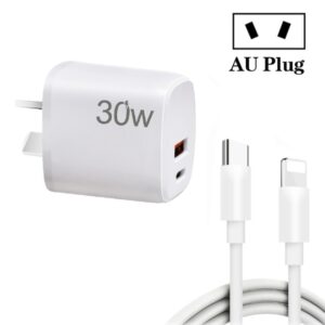 PD30W USB-C / Type-C + QC3.0 USB Charger with 1m Type-C to 8 Pin Data Cable, AU Plug, AU Plug + Type-C to 8 Pin Cable
