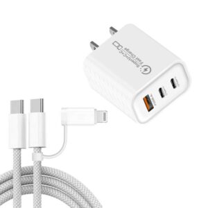 949-2C1A PD25W Type-C x 2, USB 3.0 Charger with Type-C to Type-C / 8 Pin Cable, US Plug, US Plug + Cable