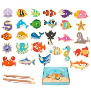 Wooden Magnetic Children Marine Fishing Puzzle Toys, Style:, Boxed 28 Fish, Barrel 20 Fish, Barrel 28 Fish, Barrel 38 Fish