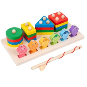 2-in-1 3D Magnetic Fishing Column Shape Matching Wooden Toys,Style:, MZM, DQ, CC