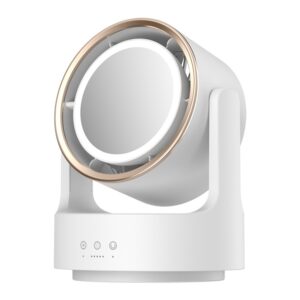 3 In 1 Multifunctional Desktop Fan with LED Light Cosmetic Mirror, USB Plug Non-Oscillating, Rechargeable Oscillating