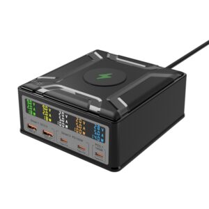 868D 6-In-1 260W High-Power Type-C+USB Multi Ports Charger Supports QI Wireless Charging, US Plug, EU Plug, UK Plug, AU Plug