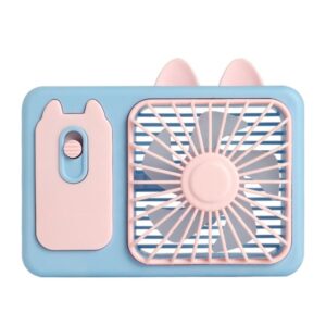 Cute Cartoon Kitten Camera Handheld Large Wind Rechargeable Fan With Stand Desktop Fan