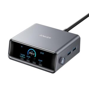 ANKER Prime Gallium Nitride 250W Fast Charger 4 Type-C+2 USB 6-port Desktop Smart Display Charging Station, US Plug, A2345