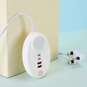 YF-106 USB- C / Type-Cx2+USBx2 Oval PD Socket Phone Charger with Light, UK Plug, EU Plug
