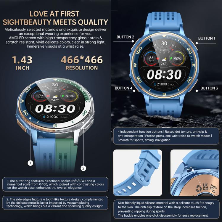 S99 1.43 inch GPS Sports Smart Watch, Support Bluetooth Call / Heart Rate / Blood Oxygen / Sleep Monitoring - Image 7