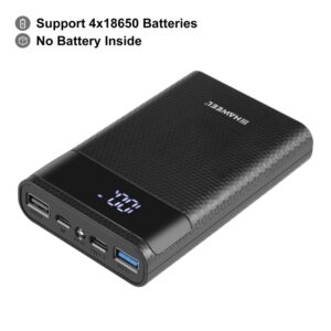 HAWEEL DIY 4x 18650 Battery (Not Included) 12000mAh Dual-way QC Charger Power Bank Shell Box with 2x USB Output & Display, Support QC 2.0 / QC 3.0 / FCP / SFCP / AFC / MTK / BC 1.2 / PD, DIY 4x 18650 Batteries 12000mAh
