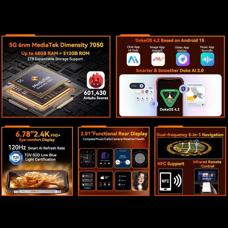 Blackview Oscal TANK 1, 16GB+512GB, 6.78 inch Android 15 DokeOS 4.2 Mediatek Dimensity 7050 Octa Core, Network: 5G, OTG, NFC, 16GB+512GB - Image 5