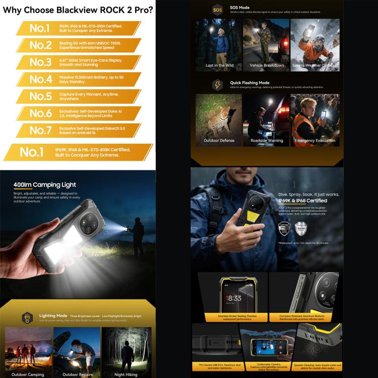Blackview ROCK 2 Pro Rugged Phone, 8GB+256GB, 6.67 inch Android 16 Unisoc UMS9620 T8100 Octa Core, Network: 5G, OTG, NFC - Image 6
