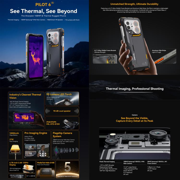 Blackview Oscal Pilot 6 Thermal Rugged Phone, 12GB+256GB, Night Vision Camera, 6.78 inch Android 16 MediaTek MT8781 Helio G100 Octa Core, Network: 5G, OTG, NFC - Image 4