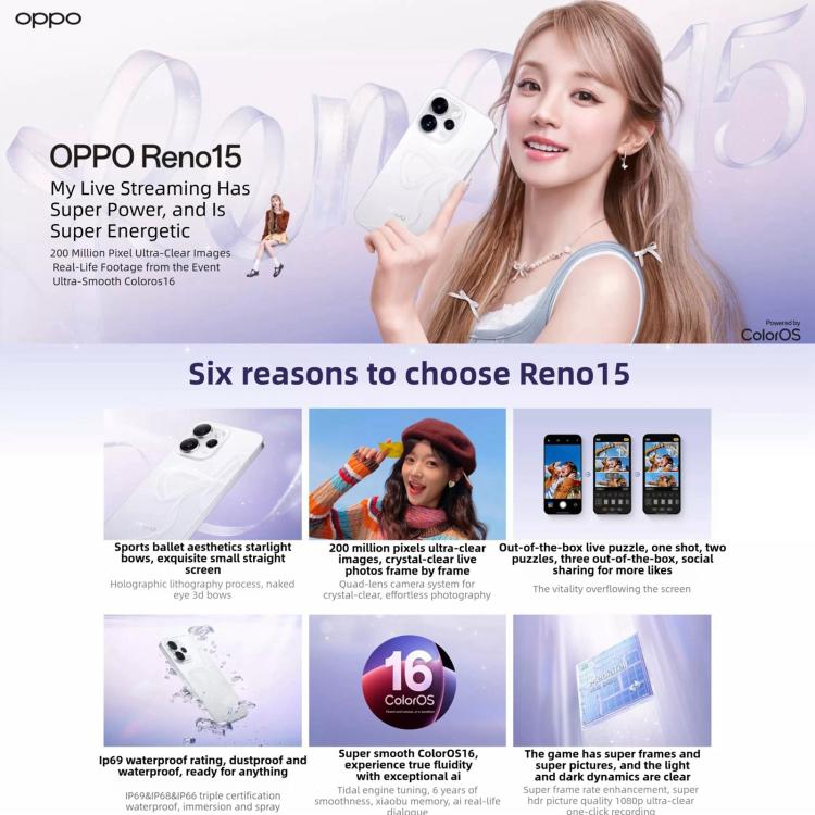 OPPO Reno15, 16GB+256GB, Screen Fingerprint, 6.32 inch ColorOS 16.0 MediaTek Dimensity 8450 Octa Core, NFC, OTG, Network: 5G, 16GB+256GB - Image 5