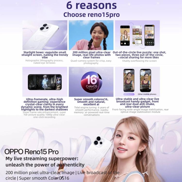 OPPO Reno15 Pro, 12GB+256GB, Screen Fingerprint, 6.78 inch ColorOS 16.0 MediaTek Dimensity 8450 Octa Core, NFC, OTG, Network: 5G, 12GB+256GB - Image 5