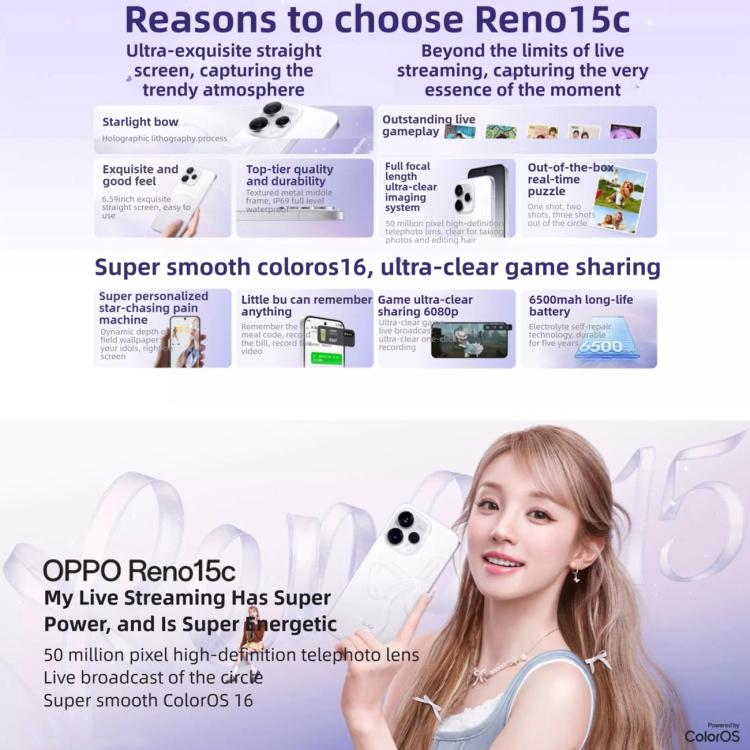 OPPO Reno15c, 12GB+256GB, Screen Fingerprint, 6.59 inch ColorOS 16.0 Qualcomm Snapdragon 7 Gen 4 Octa Core, NFC, OTG, Network: 5G, 12GB+256GB - Image 4
