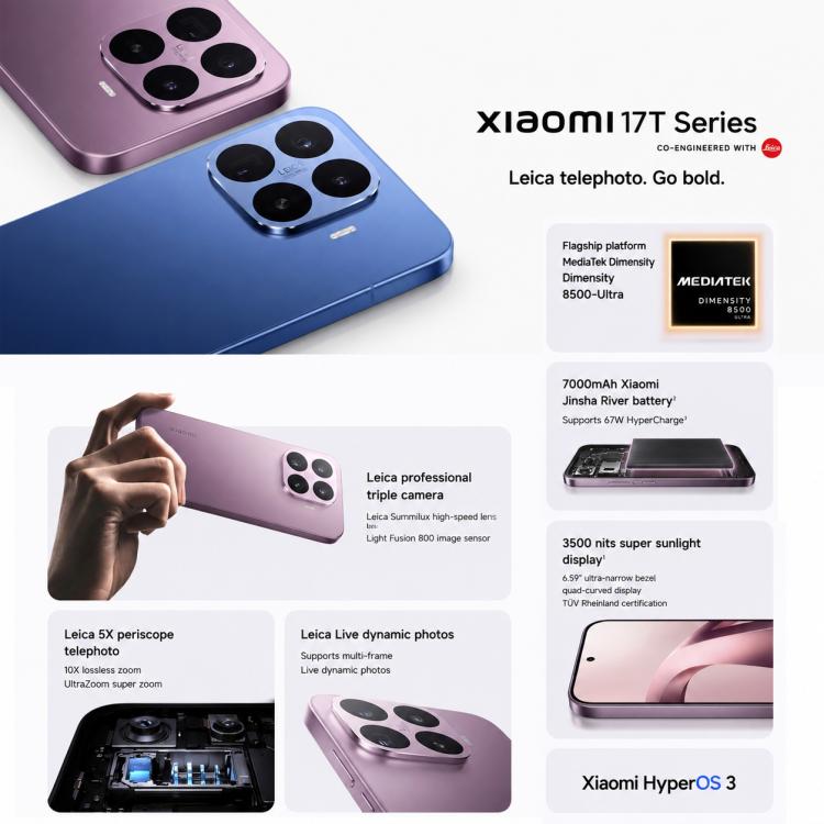 Xiaomi 17T, 12GB+512GB, Screen Fingerprint, 6.59 inch Xiaomi HyperOS 3 Dimensity 8500-Ultra Octa-Core, NFC, Network: 5G, 12GB+512GB - Image 3