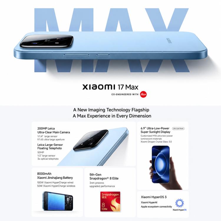 Xiaomi 17 Max, 12GB+256GB, 3D Ultrasonic Fingerprint, 6.9 inch Xiaomi HyperOS 3 Snapdragon 8 Elite Gen 5 Octa Core, NFC, Network: 5G, 12GB+256GB - Image 5