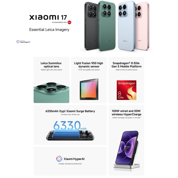 Xiaomi 17 Global, 12GB+256GB, Ultrasonic Fingerprint, 6.3 inch Xiaomi HyperOS 3 Snapdragon 8 Elite Gen 5 Octa Core, NFC, Network: 5G, 12GB+256GB - Image 4