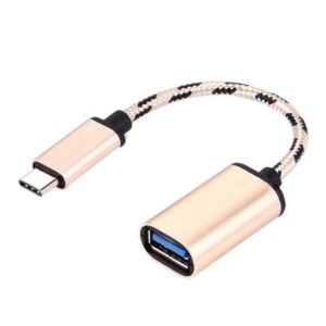 15cm Woven Style Metal Head USB-C / Type-C Male to USB 2.0 Female Data Cable, Type-C Male to USB 2.0 Female