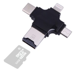 4 in 1 USB-C / Type-C & USB 2.0 & Micro USB & 8 Pin TF Card Reader for MacBook, PC, Laptop, Smart Phone with OTG Function, Support FAT32 & exFAT