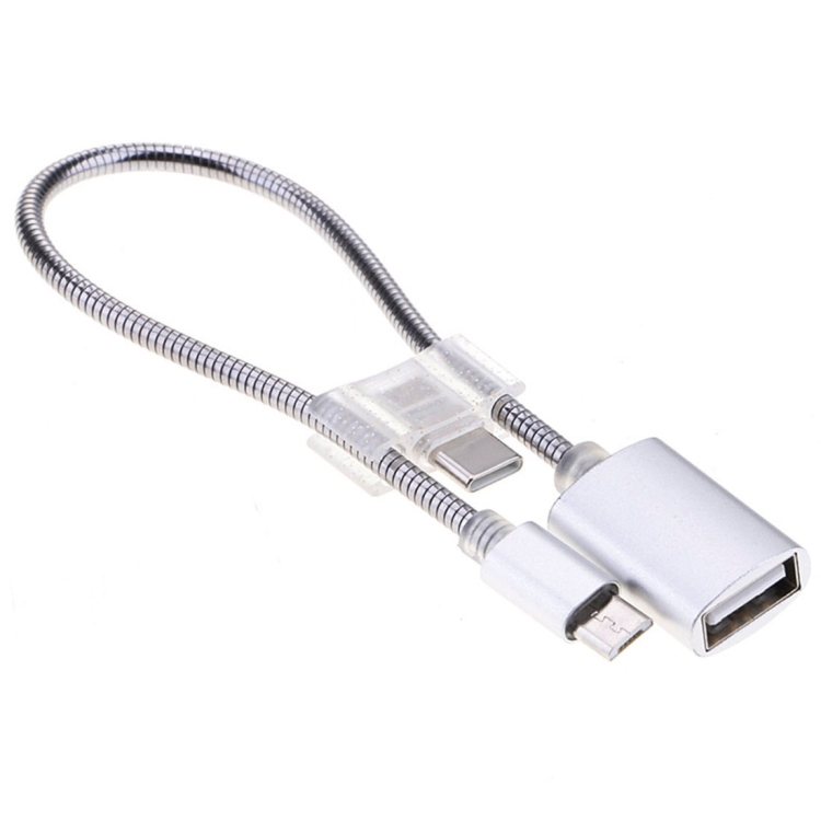 24cm 2A Micro USB to USB Aluminum Alloy Hose OTG Adapter Data Charging Cable with USB-C / Type-C Connector - Image 2
