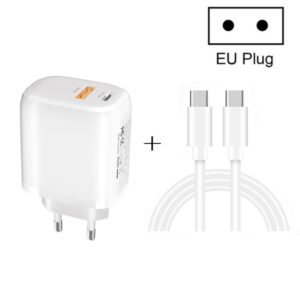 CS-20W Mini Portable PD3.0 + QC3.0 Dual Ports Fast Charger with 3A Type-C to Type-C Data Cable, Charger + Type-C to Type-C Cable