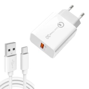 APD-2003 18W QC3.0 Single Port USB Charger with 1m USB to Type-C Data Cable, EU Plug + USB to Type-C Cable, US Plug + USB to Type-C Cable