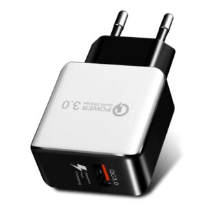 1USB QC 3.0 Wire Drawing Quick Charger EU Plug, QC 3.0 White, QC 3.0 Black