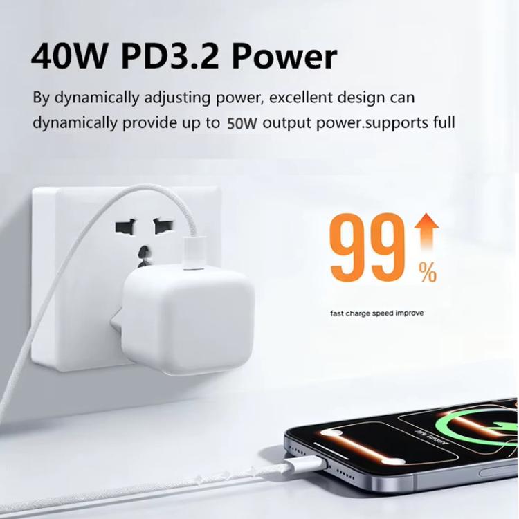 A3365 PD40W USB-C / Type-C Charger with Type-C to Type-C Data Cable, UK Plug, UK Plug + 1m Type-C Cable, UK Plug + 2m Type-C Cable - Image 4